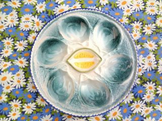 Antique French Majolica Oyster Plate St Clement 4559 Blue White Mother Of Pearl