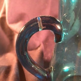 victorian mary gregory glass5 inch handled stien in teal blue girl & butterfly 4
