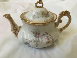 Antique China Limoges France Hand Painted Teapot With Gold Accents L R & L