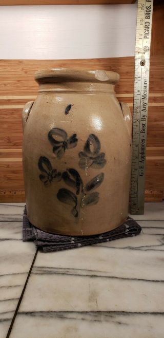 Antique 1 1/2 Gallon.  Salt Glaze Stoneware Preserve Jar Floral Pattern