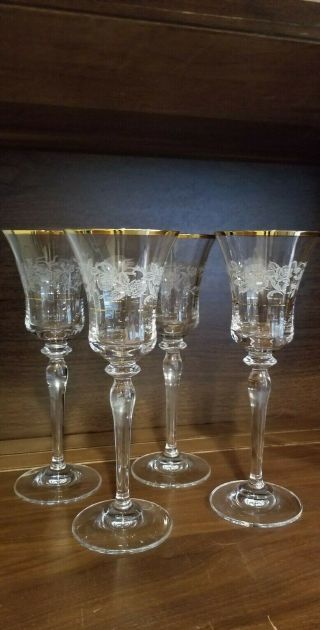 Euc Mikasa Crystal Antique Lace Set Of 3 Wine Glasses Gold Trim Etched