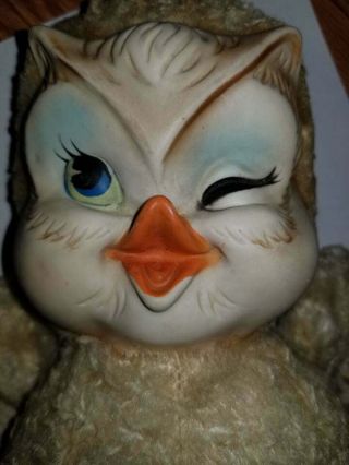 Vintage Rushton Rubber Face Owl Funny Face Stuffed Animal