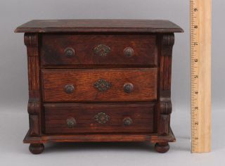 Antique Miniature circa - 1900 Bun Footed Oak 3 - Draw Dolls Chest of Drawers,  NR 2