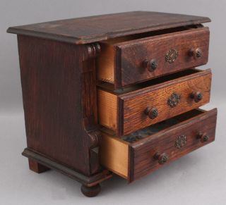 Antique Miniature circa - 1900 Bun Footed Oak 3 - Draw Dolls Chest of Drawers,  NR 5