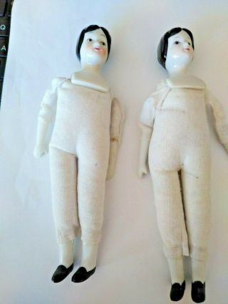 Two 7 " Vintage Dolls With Porcelain Head,  Hands And Feet