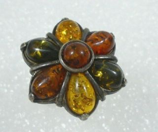 Vintage Antique Clustered Amber And Sterling Silver Ring.  Ring