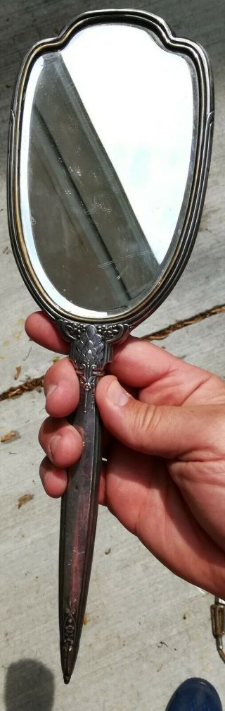 Vintage Saart Brothers (S&B) Sterling Silver Hand Held Mirror vanity antique 2