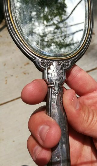 Vintage Saart Brothers (S&B) Sterling Silver Hand Held Mirror vanity antique 4
