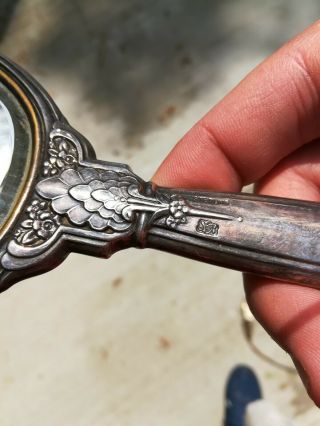 Vintage Saart Brothers (S&B) Sterling Silver Hand Held Mirror vanity antique 6