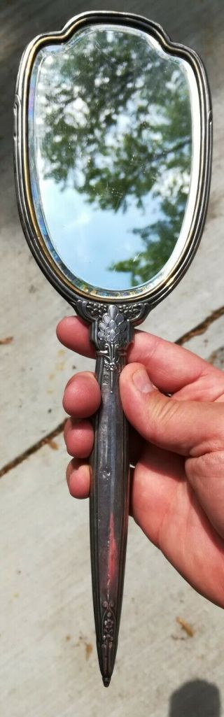 Vintage Saart Brothers (S&B) Sterling Silver Hand Held Mirror vanity antique 8