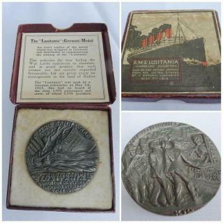 Rms Lusitania Medal Ww1 Antique World War One Cast Iron 1915 Sinking Propaganda