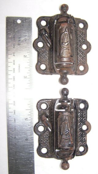 Antique Pair Eastlake Victorian Cast Iron Spring Loaded Screen Door Hinges A
