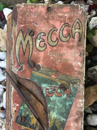 Antique Tobacco Tin Sign Mecca On Wood Plane One Of Kind Aafa