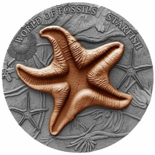 Starfish World Of Fossils 2 Oz Antique Finish Silver Coin 2$ Niue 2019