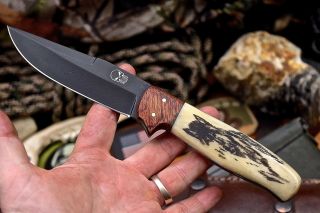 Cfk Handmade D2 Custom Wolf & Deer Scrimshaw Bone Cocobolo Wood Hunting Knife