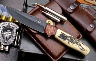 CFK Handmade D2 Custom WOLF & DEER Scrimshaw Bone Cocobolo Wood Hunting Knife 5