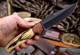CFK Handmade D2 Custom WOLF & DEER Scrimshaw Bone Cocobolo Wood Hunting Knife 6