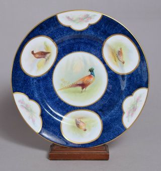 A Wonderful Antique Crown Staffordshire Cabinet Plate Pheasant Shooting Hunting