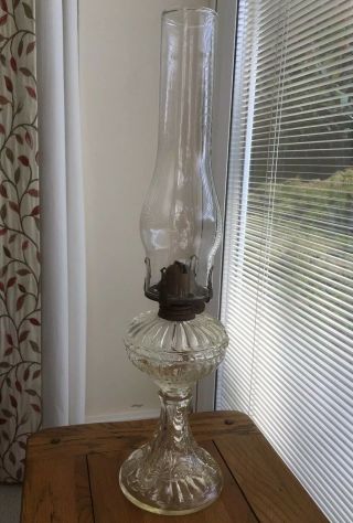 Antique Clear Glass Oil Lamp By Portieux Vallerysthal Flying Fish C1900