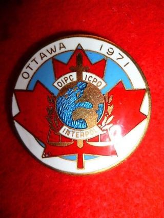 Interpol Ottawa Conference Enamelled Pocket Badge / Pin,  Obsolete 1971