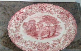 Antique Johnson Brothers Millstream Pink 12 " Oval Serving Platter Made England