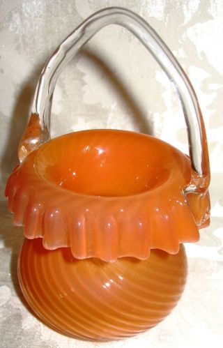 Antique Hand Blown Glass Ruffled Edged Basket With Applied Handle 1800 