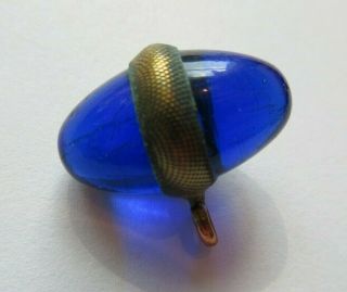 Magnificent Antique Vtg Metal Banded Cobalt Blue Glass Veil Button 3/4 " (f)