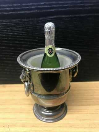 Miniature Viners Silver Plate Ice Bucket,  Tongs & Even A Bottle Of Champagne
