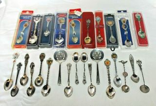 (27) Antique Vintage Silver Plate Enamel Souvenir Spoons Many Nib Us Europe,