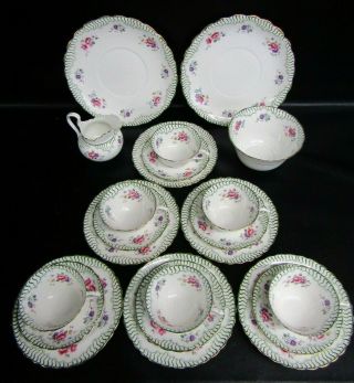 Antique Tuscan 22 Piece China Tea Set Dated C1907 - Floral Pattern Number 7339