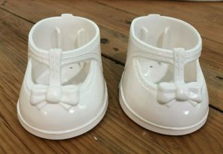 Vintage? Cabbage Patch Doll Mary Jane T - Strap Shoes Bows White 2.  75 "
