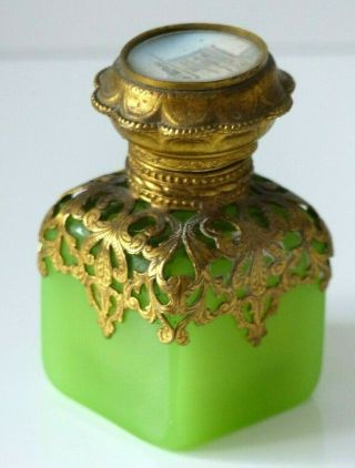 Antique French Green Opaline / Ormolu Grand Tour Scent Bottle - Palais Royal