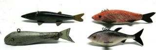 Group Of 4 Old & Vintage Folk Art Fish Spearing Decoy S Ice Fishing Lure