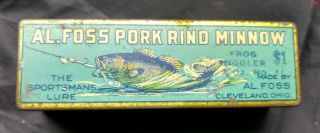 • Vintage • Al Foss Pork Rind Minnow• Frog Wiggler •tin Box Only