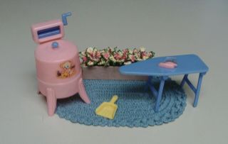 Vintage Dollhouse Renwal Laundry Room Washer And Ironing Board Plus