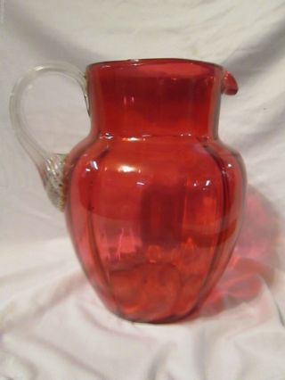 Antique Cranberry Glass With Polished Pontail.  Applied Handle.