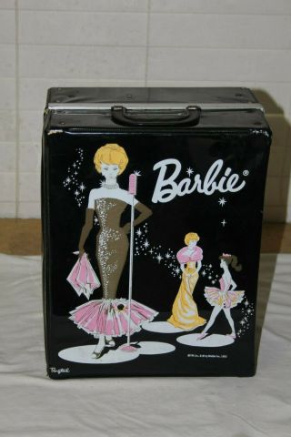 1962 Barbie Fashion Black Wardrobe Ponytail Case W/barbie & Ken Dolls & Clothes