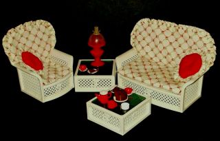 Vintage Pedigree Sindy White Wicker Work Lounge Set And Accessories