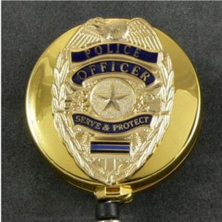 Police Officer Blue Line Gold Retractable Badge Reel Security Id Card Holder