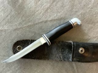 Vintage Buck 105,  Usa Knife With Black Leather Sheath,