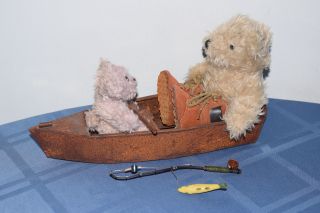 Vintage Teddy Bears Stuffed Plush Animals Fishing On A Boat