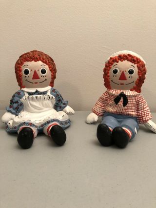 Raggedy Ann And Andy Ceramic Vintage Figures 1975 Pat Bobbs Merrill Company