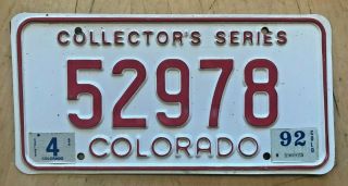 1992 Colorado Collectors Series License Plate " 52978 " Co Classic Antique Auto