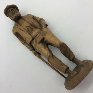 Vintage Hand Carved Wooden Figurine Old Man With Cane Hand Carved 6.  5 Inches 2