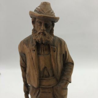 Vintage Hand Carved Wooden Figurine Old Man With Cane Hand Carved 6.  5 Inches 4