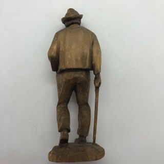 Vintage Hand Carved Wooden Figurine Old Man With Cane Hand Carved 6.  5 Inches 5