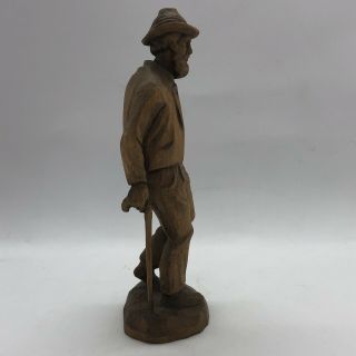 Vintage Hand Carved Wooden Figurine Old Man With Cane Hand Carved 6.  5 Inches 7