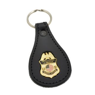 Universal Us Federal Officer Police Mini Badge Leather Key Ring Fob