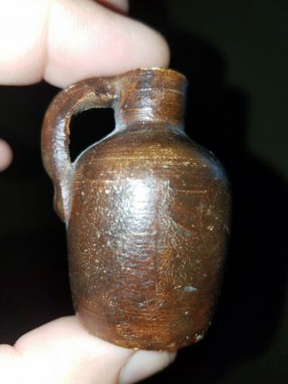 Antique Miniature Stoneware Whiskey Jug 2 " Tall Look
