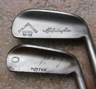 2 Antique Vintage Hickory Wood Shaft Golf Club Putters Flange Sole Good Weight
